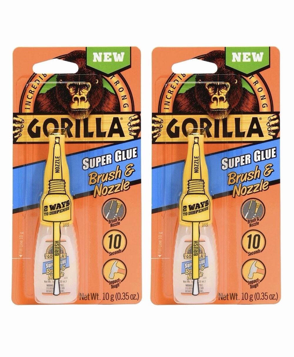 2 PACK Gorilla Super Glue Brush & Nozzle: 10 grams (Clear)